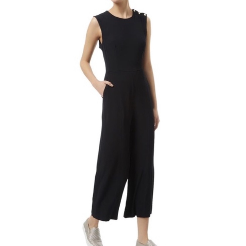 Sandro Paris Parigo Marine Navy Blue Stretch Crepe Jumpsuit Small - Picture 2 of 10